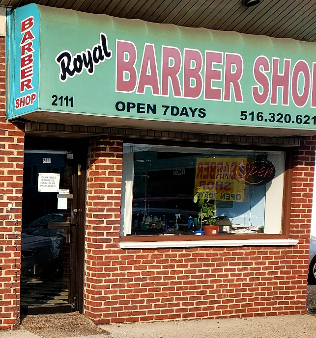 Royal Barber Shop storefront on Bellmore Avenue